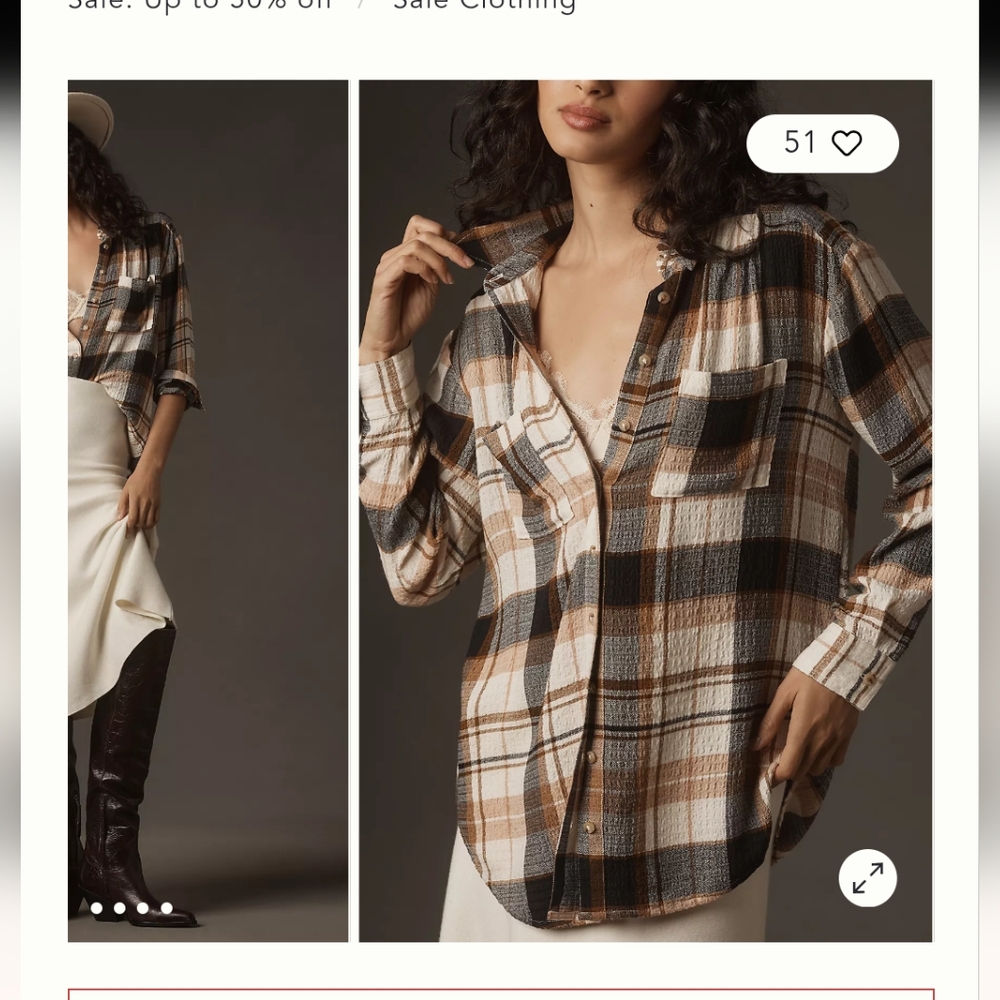 Anthropologie Pilcro Relaxed Long-Sleeved Checkered Shirt in XL, brown pattern